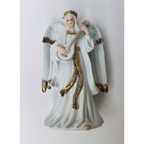 Vintage TRADITIONS Collectable PORCELAIN ANGEL 8.75". Gold Hand Painted Accents - Picture 7 of 9